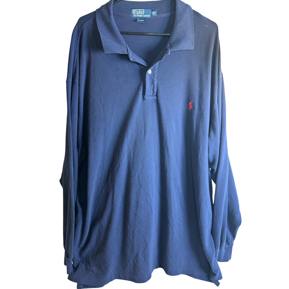 Polo Ralph Lauren Polo Shirt 3XLT Navy Long Sleeve Pique Cotton Mens